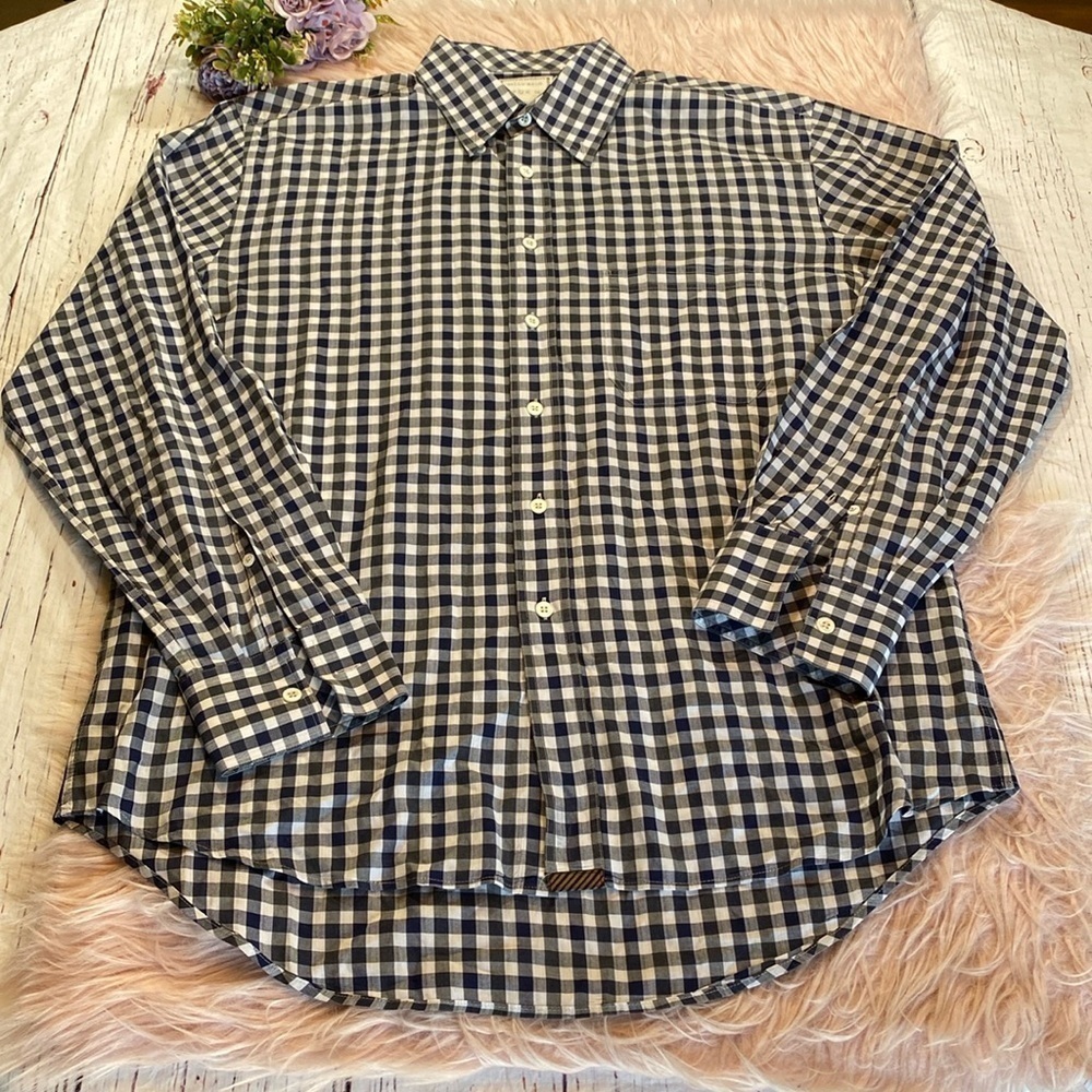 Billy Reid Standard Cut Blue White Plaid Button Down Shirt sz L